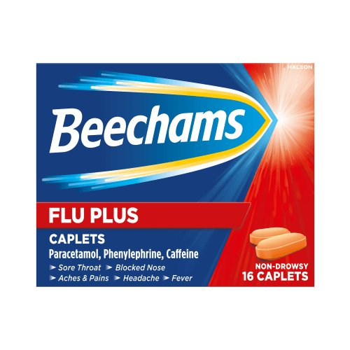 Beechams Flu Plus Caplets, Cold & Flu Relief with Paracetamol, 16s